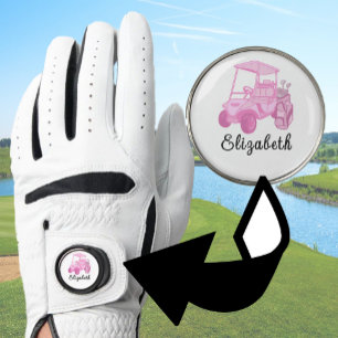Fun Pink Golf Cart Personalized Name Ladies Glove