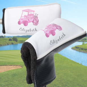 Fun Pink Golf Cart Personalized Name Ladies Golf Head Cover