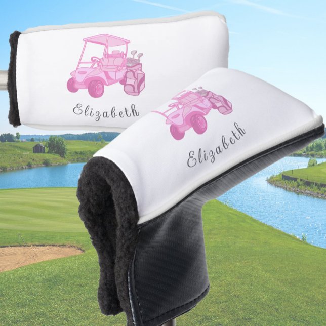 Fun Pink Golf Cart Personalized Name Ladies Golf Head Cover (Creator Uploaded)