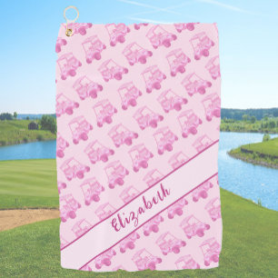 Fun pink golf cart personalized name towel