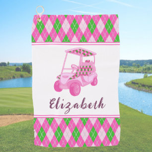 Fun Pink Golf Cart Preppy Personalized Ladies Towel
