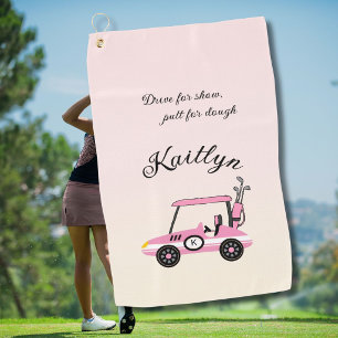 Fun Pink Golf Cart Race Car Monogram Name Towel