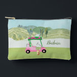 Fun Pink Golf Cart Scenic Personalized Name Accessory Pouch<br><div class="desc">A touch of golf spirit for the girl-friend in your life, who'll have fun with this one -- a fun golf cart for the golf lover who likes to play with style -- or just loves to play -- personalized with first name -- custom and unique. Or, get one for...</div>