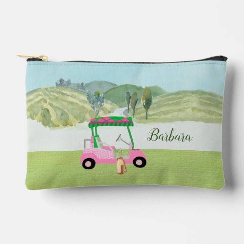 Fun Pink Golf Cart Scenic Personalized Name Accessory Pouch