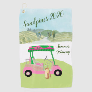 Fun Pink Golf Cart Scenic Personalized Name Towel