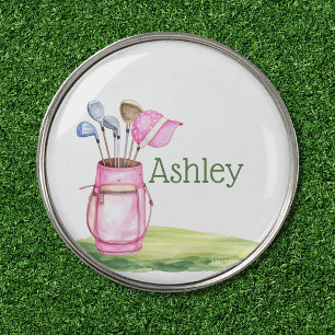 Fun Pink Golf Club Bag Personalized Monogram Ball Marker