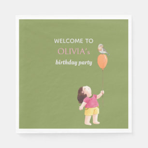 Fun Pink & Green Birthday Kids Girl Picnic Napkins