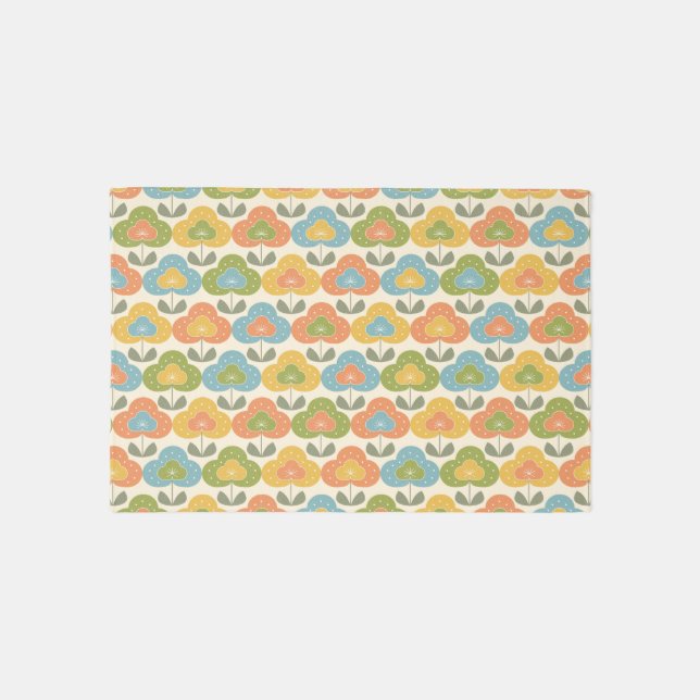 Fun Pink Green Blue Yellow Geometric Flowers Rug (Front)