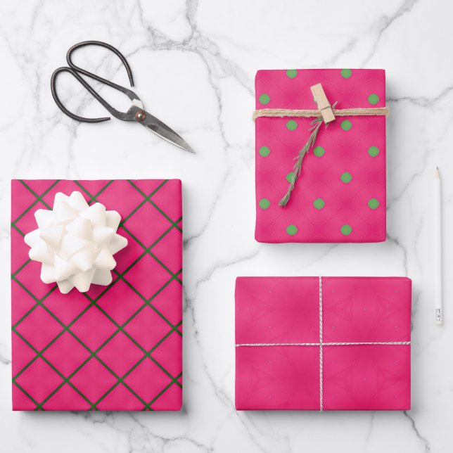 Fun Pink & Green Modern Design  Wrapping Paper Sheets (Front)