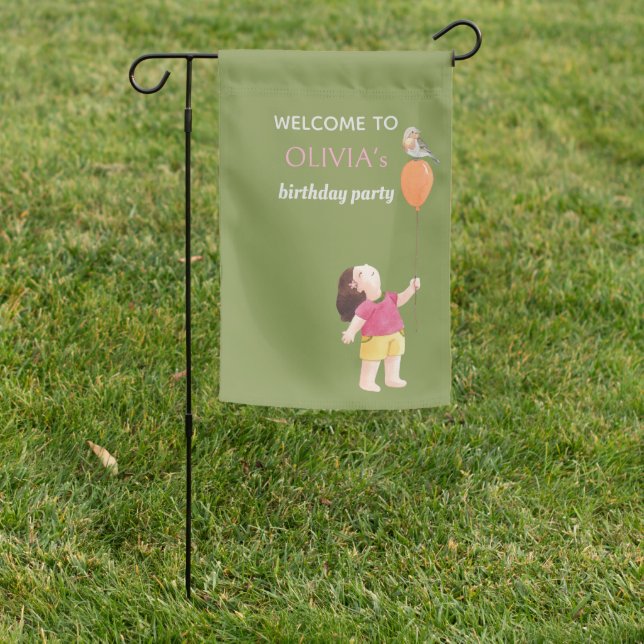 Fun Pink Green Picnic Birthday Kids Girl Picnic Garden Flag (In SItu)