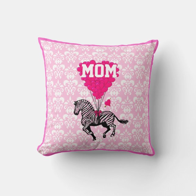 Fun pink heart and zebra for mom throw pillow (Front)