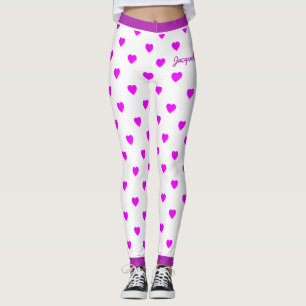 Fun Pink Hearts on White Leggings