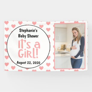 Fun Pink Hearts Photo It's a Girl Baby Shower Banner