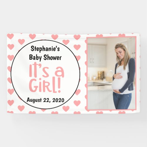 Fun Pink Hearts Photo Its a Girl Baby Shower Banner