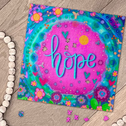 Fun Pink Hope Hearts Flowers Cute Inspirivity Jigsaw Puzzle
