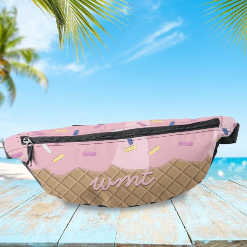 Fun Pink Ice Cream Cone Monogrammed Fanny Pack
