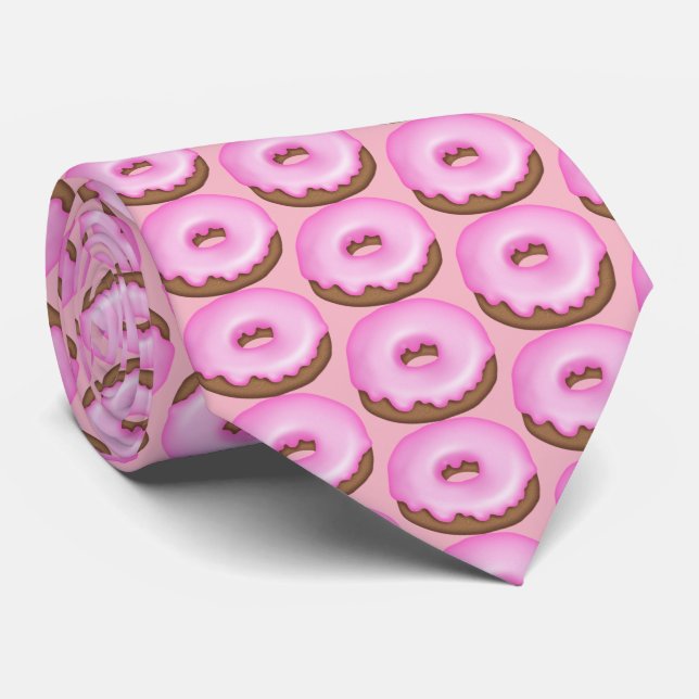 Fun pink iced donut tiled bakery tie (Rolled)