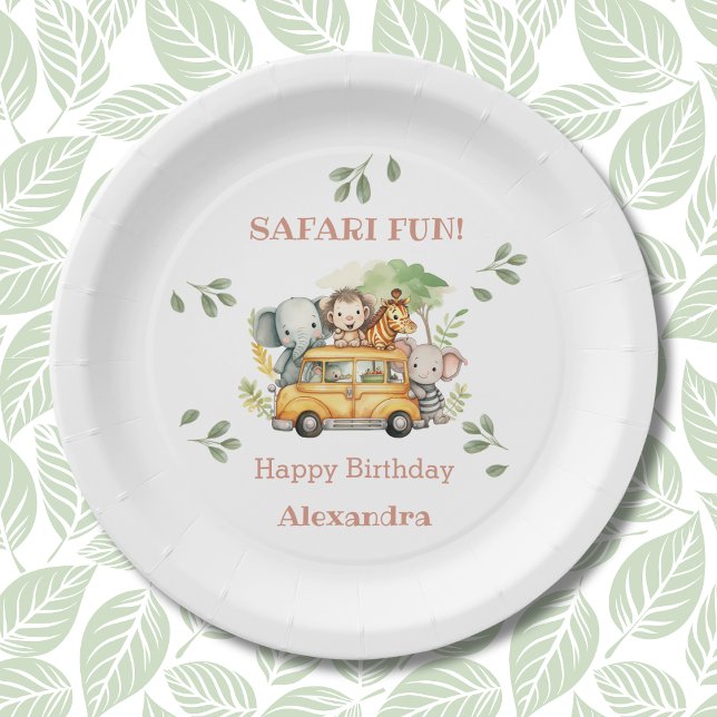 Fun Pink Jungle Girl Safari Birthday Paper Plates (Creator Uploaded)