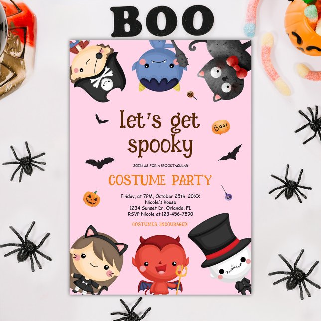 Fun Pink Kids Halloween Costume Party Cute Spooky Invitation (Fun Pink Kids Halloween Costume Party Cute Spooky Invitation)