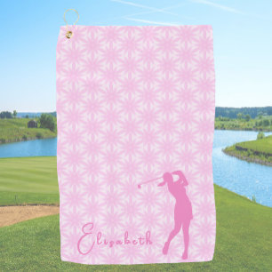 Fun pink lady gofler custom name womens golf towel