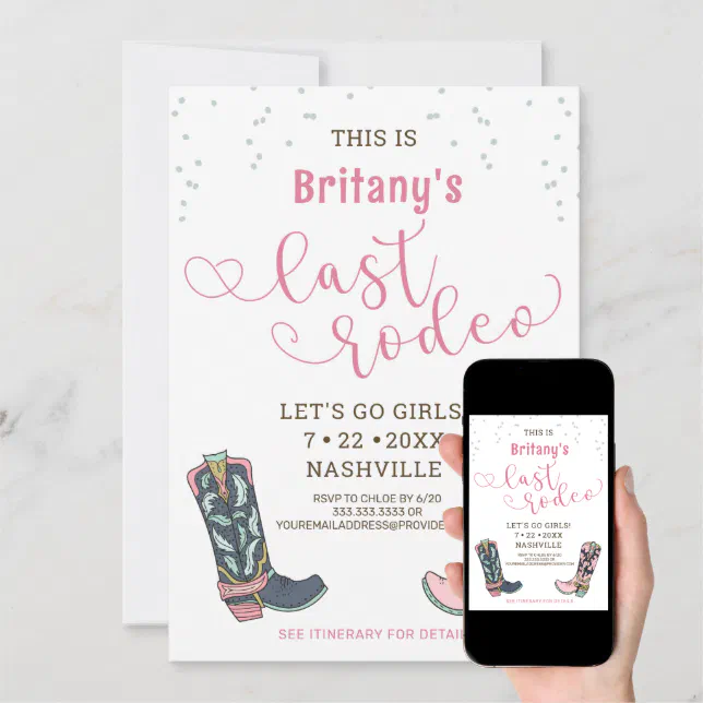 Fun Pink Last Rodeo Bachelorette Party Invitation | Zazzle