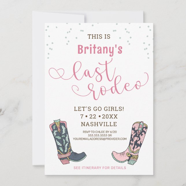 Fun Pink Last Rodeo Bachelorette Party Invitation (Front)