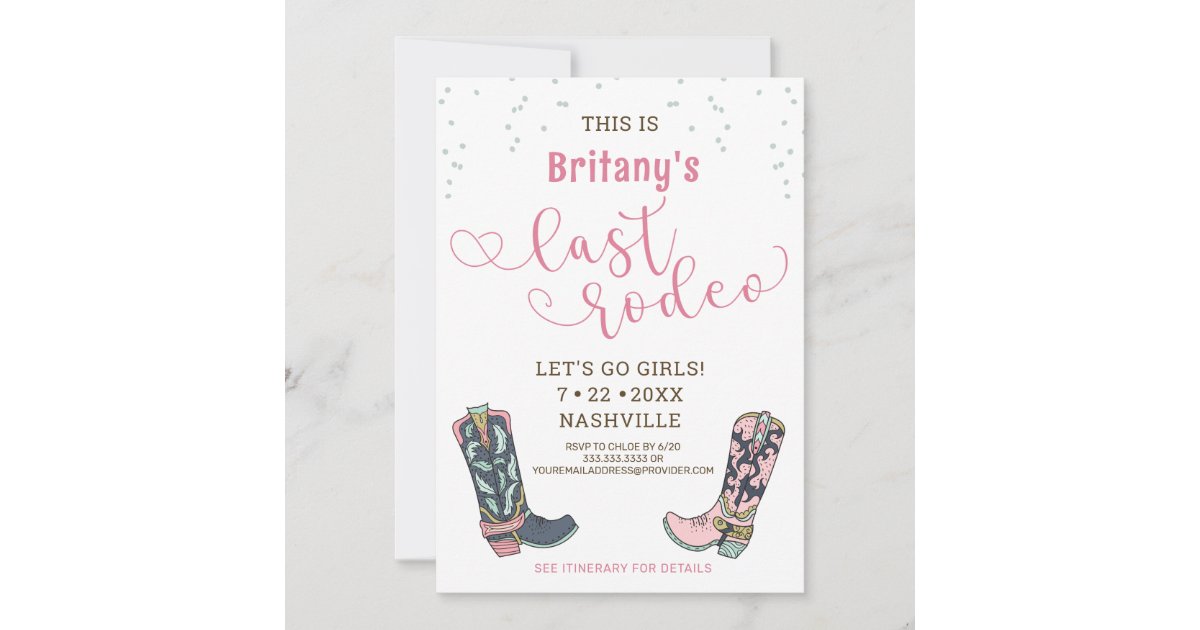Fun Pink Last Rodeo Bachelorette Party Invitation | Zazzle