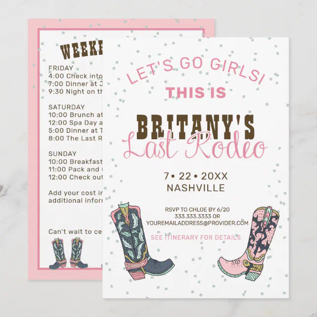 Fun Pink Last Rodeo Bachelorette Party Invitation | Zazzle