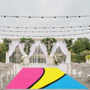 Fun Pink Lemon Yellow Sky Blue Modern Art Curves Outdoor Rug