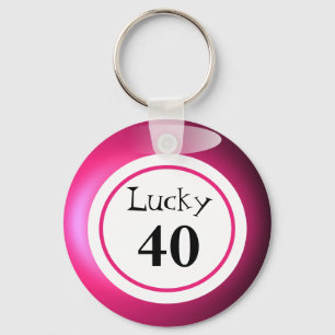 Fun Pink Lucky Number Bingo Ball Theme Keychain