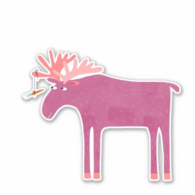 Fun Pink Moose Sticker (Front)