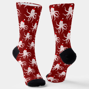 Fun Pink Octopus Santa Hat Christmas Socks