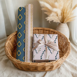 Fun Pink Orange Blue Floral Geometric Wrapping Paper Sheets