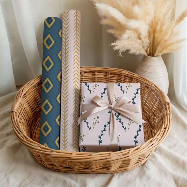 Fun Pink Orange Blue Floral Geometric Wrapping Paper Sheets (Creator Uploaded)