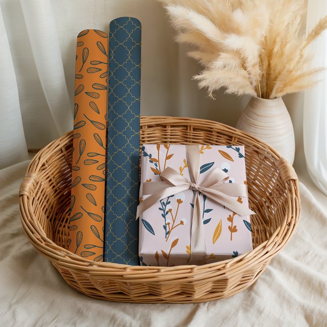 Fun Pink Orange Blue Floral Geometric Wrapping Paper Sheets (Creator Uploaded)