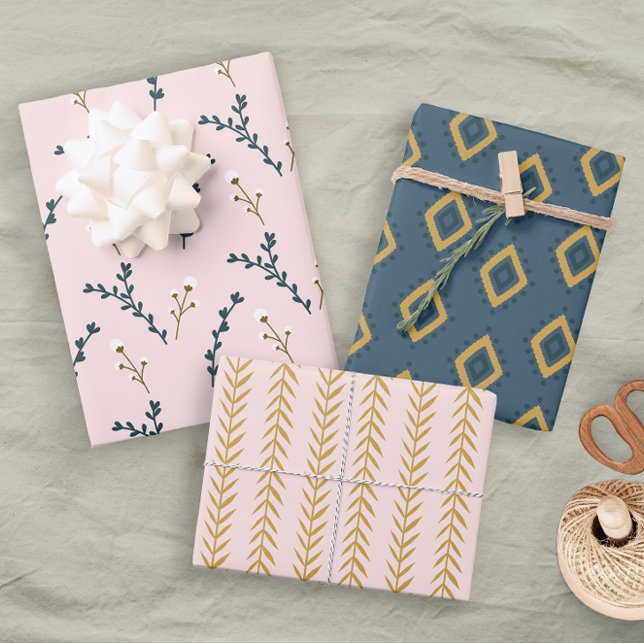 Fun Pink Orange Blue Floral Geometric Wrapping Paper Sheets (Creator Uploaded)