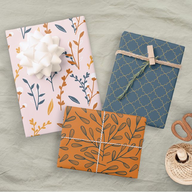 Fun Pink Orange Blue Floral Geometric Wrapping Paper Sheets (Creator Uploaded)