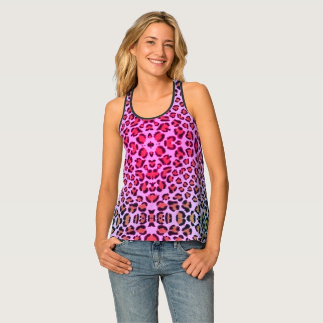 Fun pink orange leopard cheetah pattern  tank top (Front Full)
