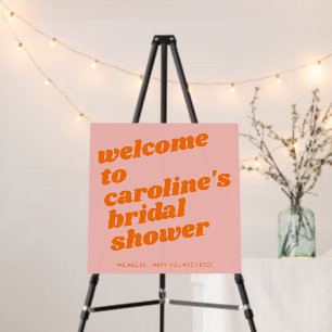 Fun Pink Orange Retro Bridal Shower Welcome Sign