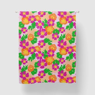 Fun Pink Orange Tropical Flowers Blackout Curtain