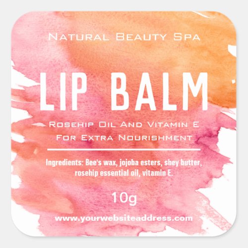 Fun Pink Orange Watercolor Lip Balm Tube Labels