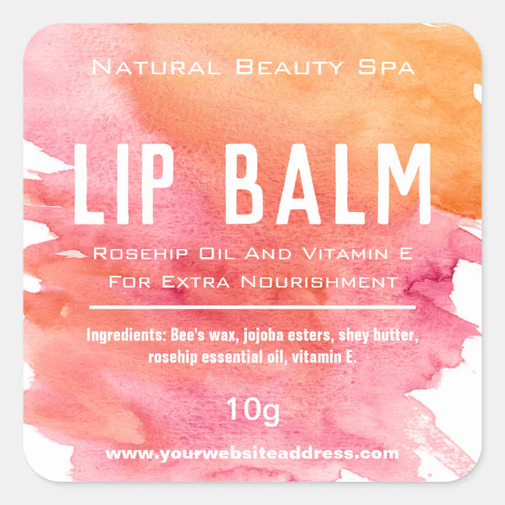 Fun Pink Orange Watercolor Lip Balm Tube Labels | Zazzle