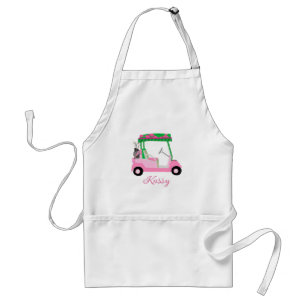 Fun Pink Personalized Name Golf Cart Clubs Adult Apron