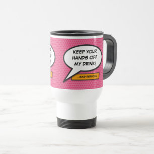 Fun Pink Personalized Speech Bubble Comic Book Travel Mug