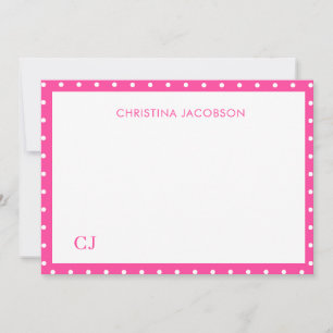 Fun Pink Polka Dot Name and Initials Note Card
