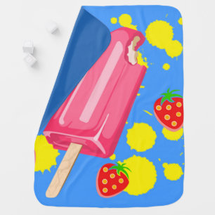Fun Pink Popsicle and Strawberries Illustration Baby Blanket