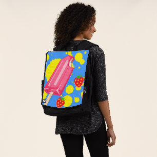 Fun Pink Popsicle and Strawberries Illustration Backpack