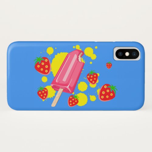 Fun Pink Popsicle and Strawberries Illustration iPhone X Case