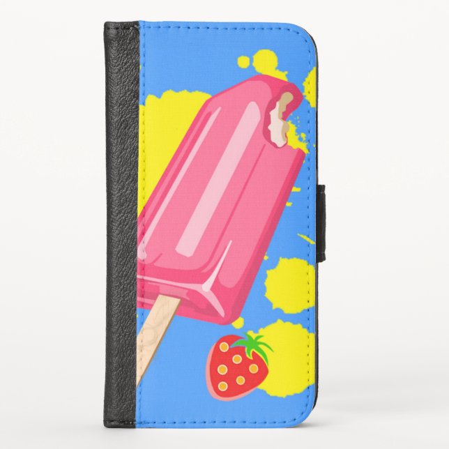 Fun Pink Popsicle and Strawberries Illustration iPhone Wallet Case (Front)