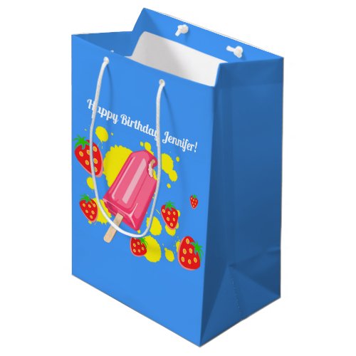 Fun Pink Popsicle and Strawberries Illustration Medium Gift Bag